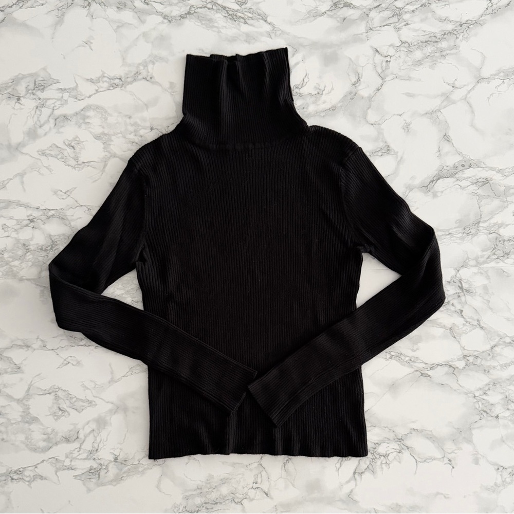 Black Turtleneck Ribbed Sweater